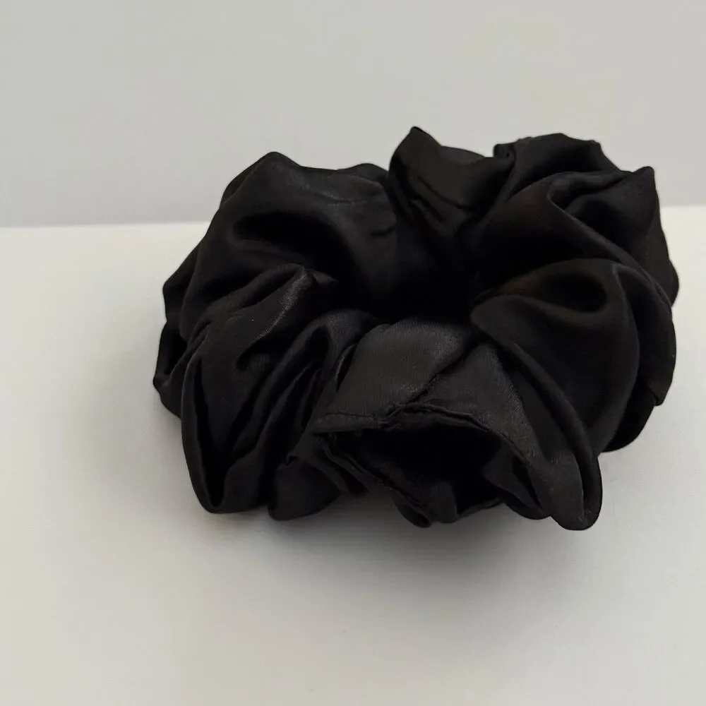 Luxury Black Satin Scrunchie Handmade – Statement Hair Accessory - Picture 9 of 10